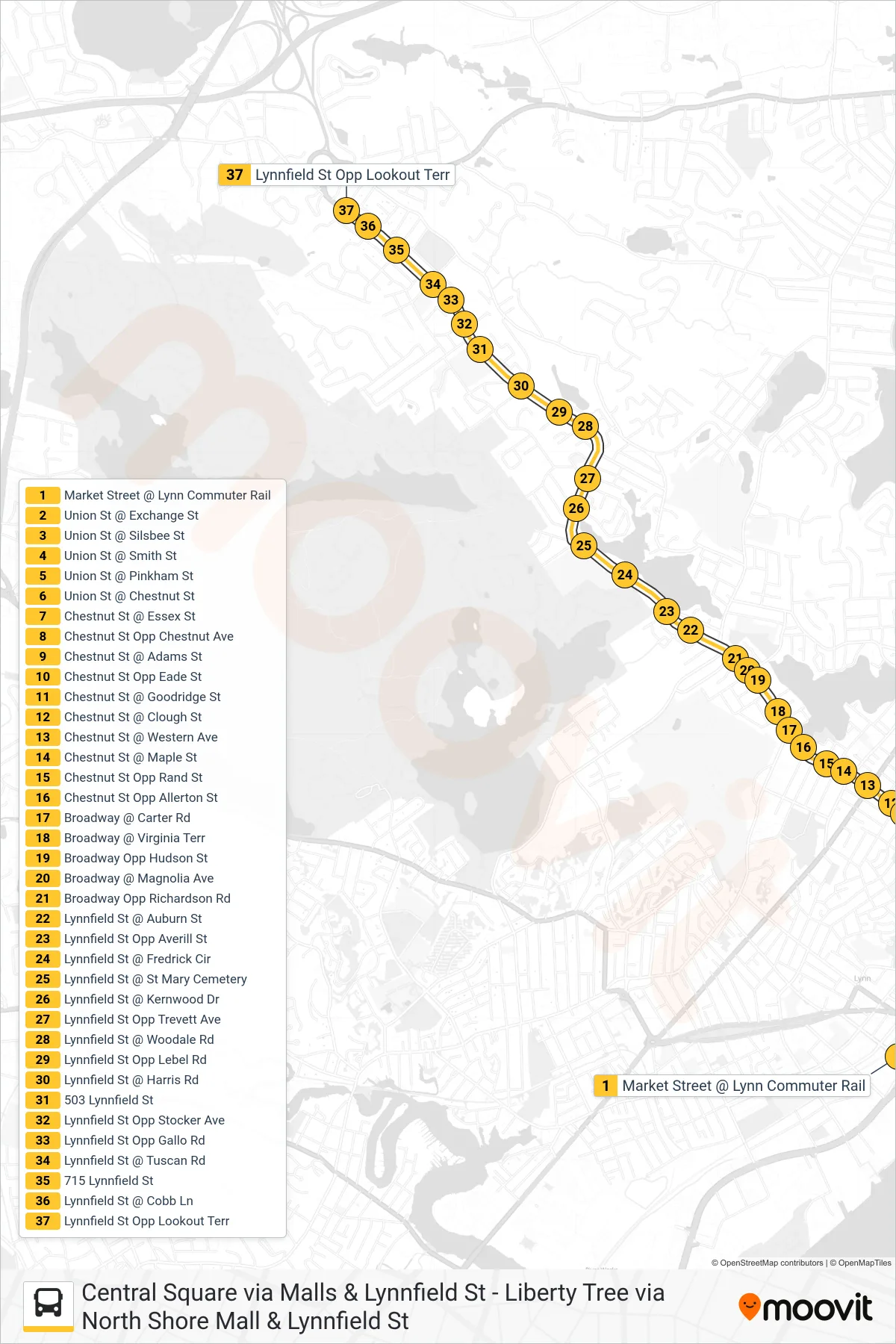 436 bus Line (Goodwins Circle) route and stops on a map