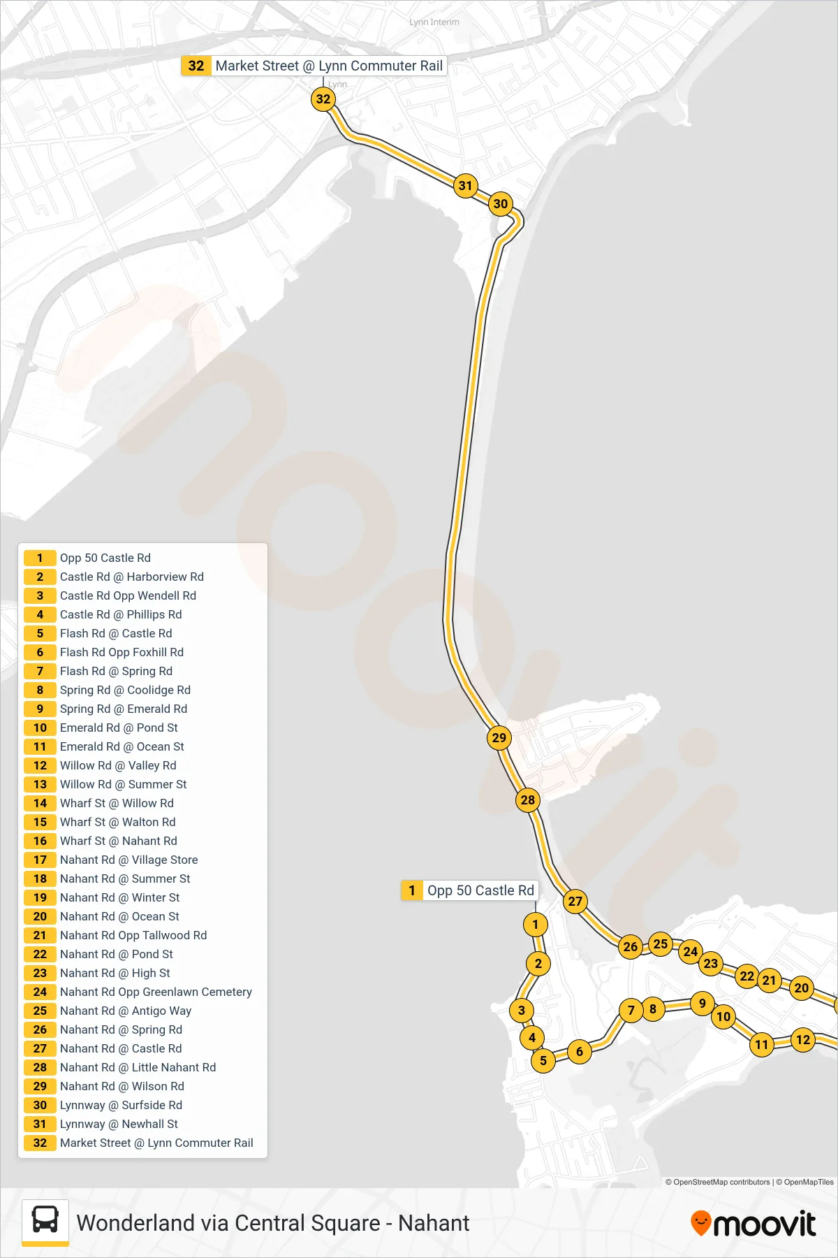 439 bus Line (Central Square) route and stops on a map