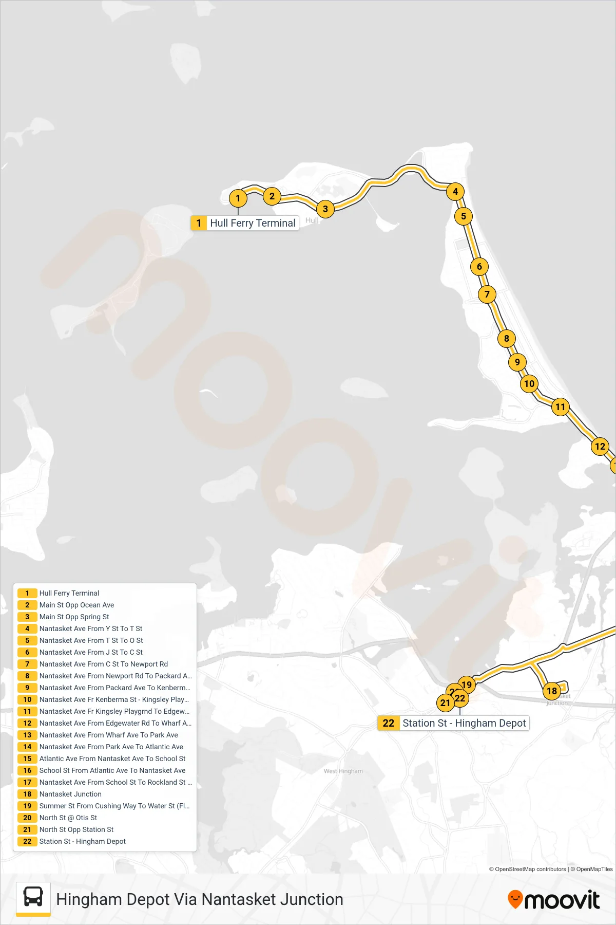 714 bus Line (Hingham Depot Via Nantasket Junction) route and stops on a map