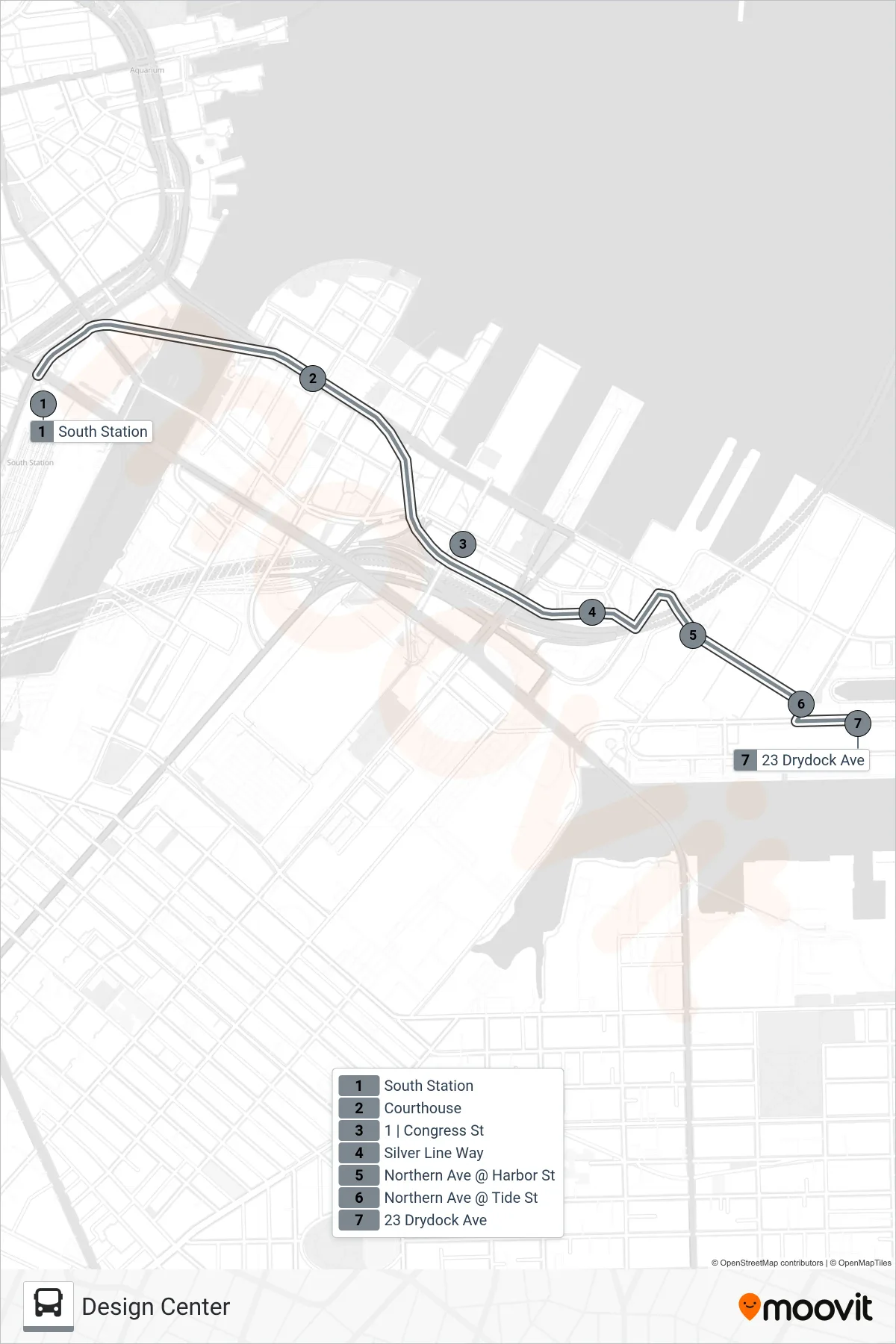 SL2 bus Line (Design Center) route and stops on a map
