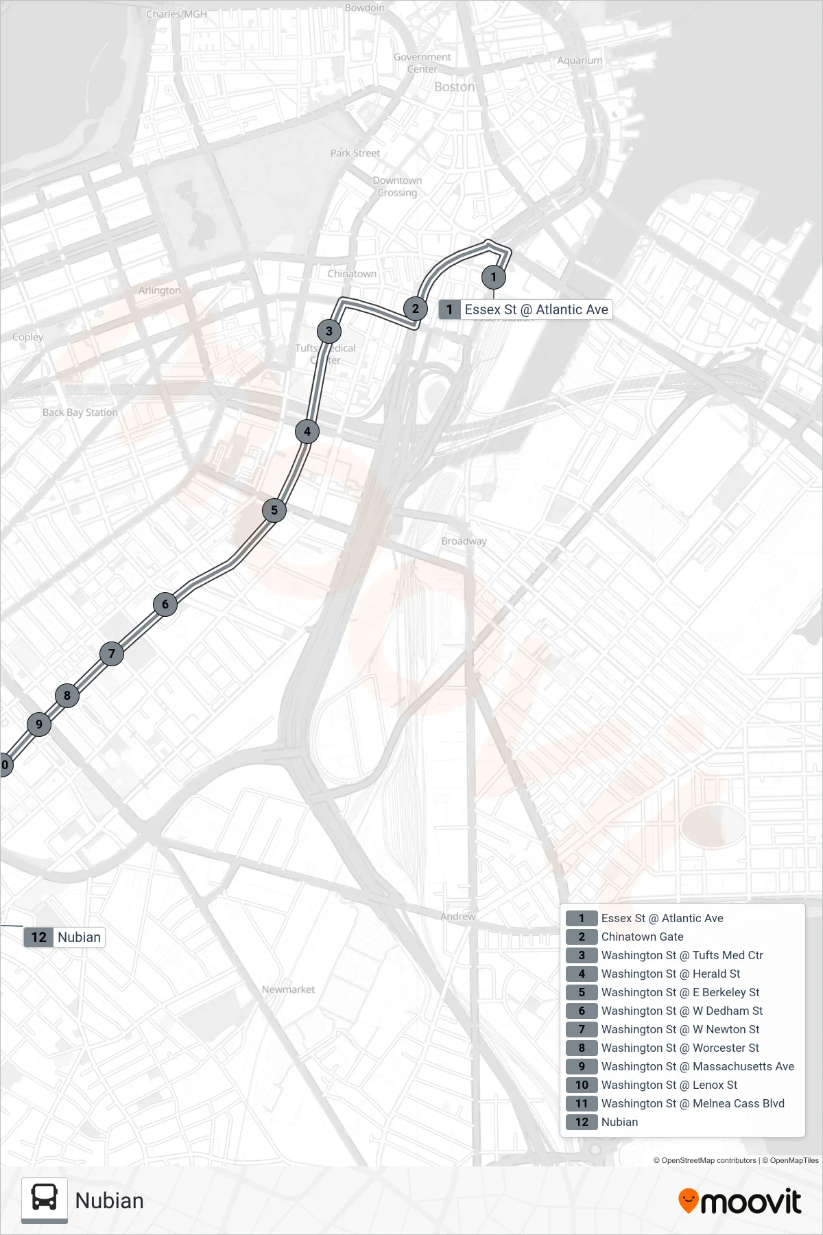 SL4 bus Line (Nubian) route and stops on a map