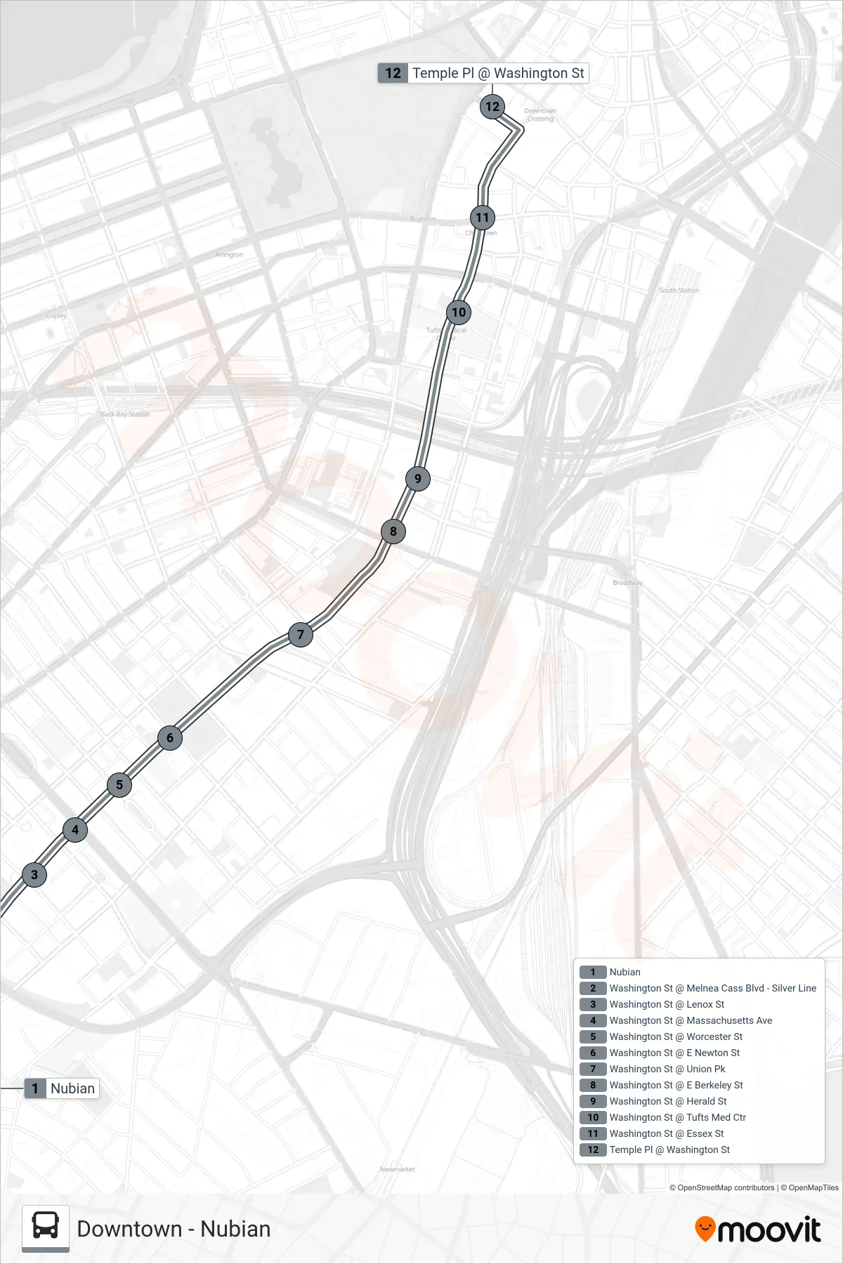 SL5 bus Line (Downtown) route and stops on a map