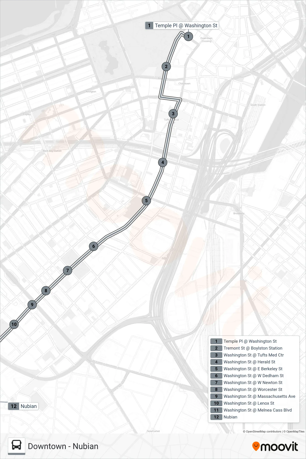 SL5 bus Line (Nubian) route and stops on a map