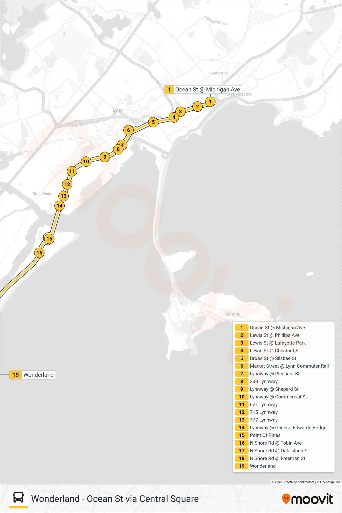 441/442 bus Line (Wonderland) route and stops on a map
