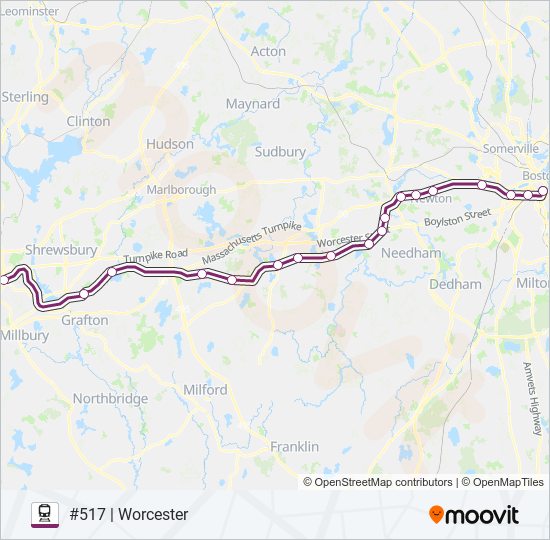 FRAMINGHAM/WORCESTER train Line Map