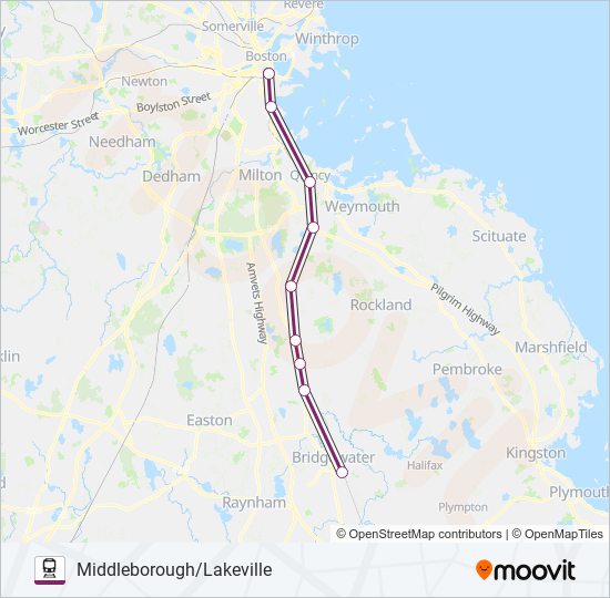 MIDDLEBOROUGH/LAKEVILLE train Line Map