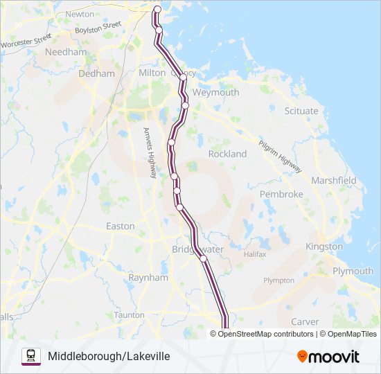 MIDDLEBOROUGH/LAKEVILLE train Line Map