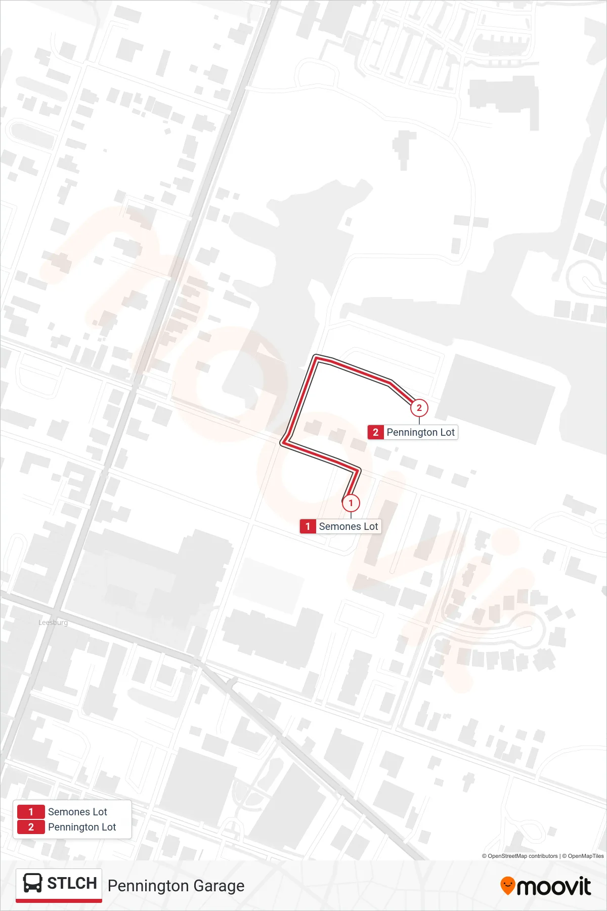 STLCH bus Line (Pennington Garage) route and stops on a map