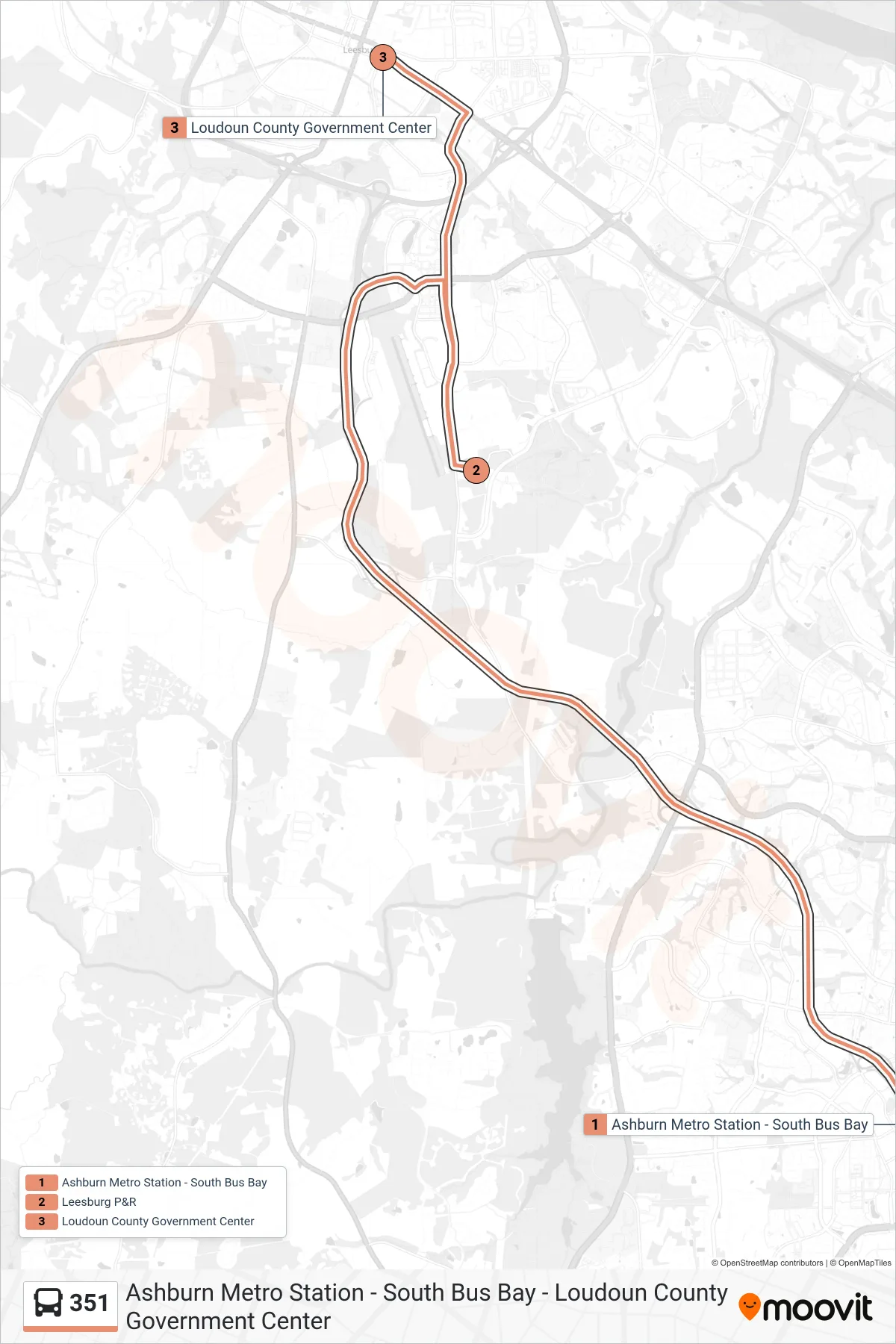351 bus Line (Loudoun County Government Center) route and stops on a map