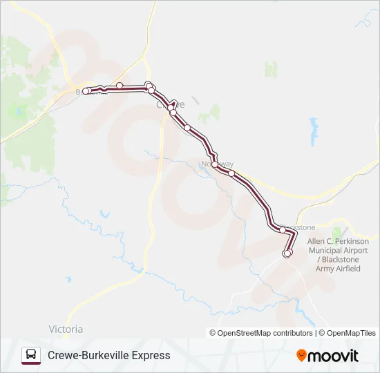 CREWE-BURKEVILLE EXPRESS Bus Line Map