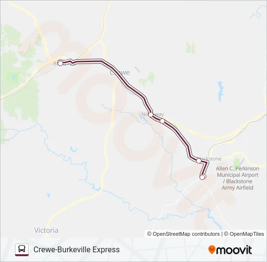 CREWE-BURKEVILLE EXPRESS Bus Line Map
