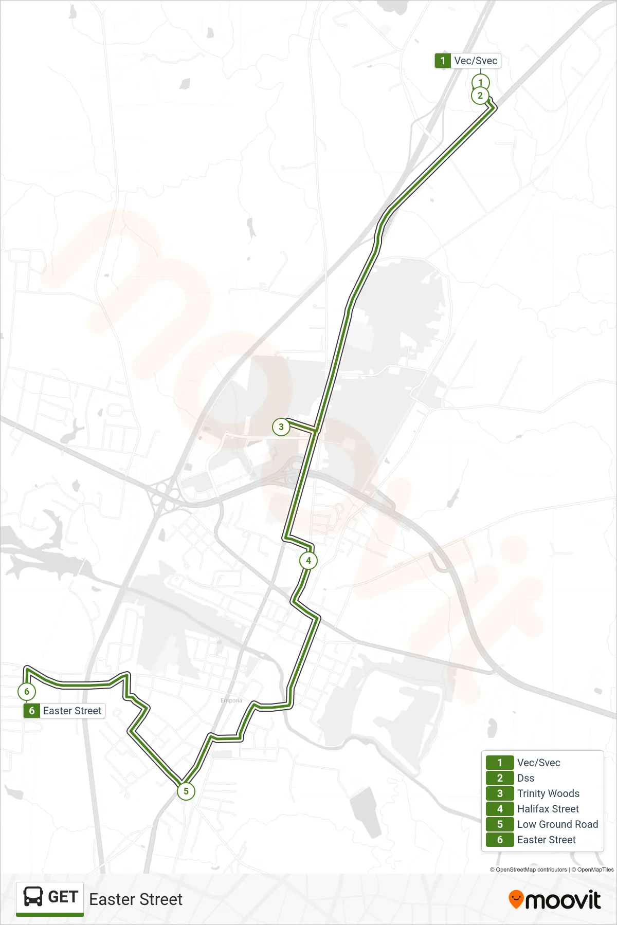 GET bus Line (Easter Street) route and stops on a map