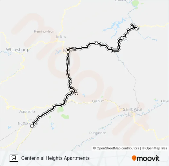 Mapa de MECC/UVA-WISE EXPRESS de autobús