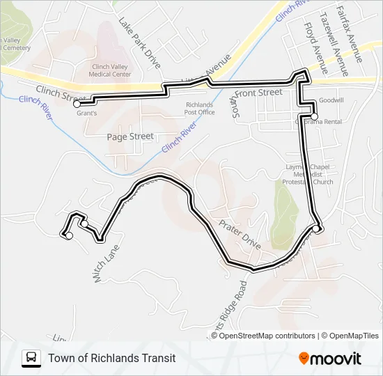 TOWN OF RICHLANDS TRANSIT Bus Line Map