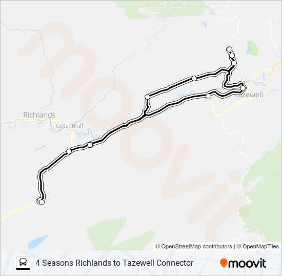 Mapa de 4 SEASONS RICHLANDS TO TAZEWELL CONNECTOR de autobús