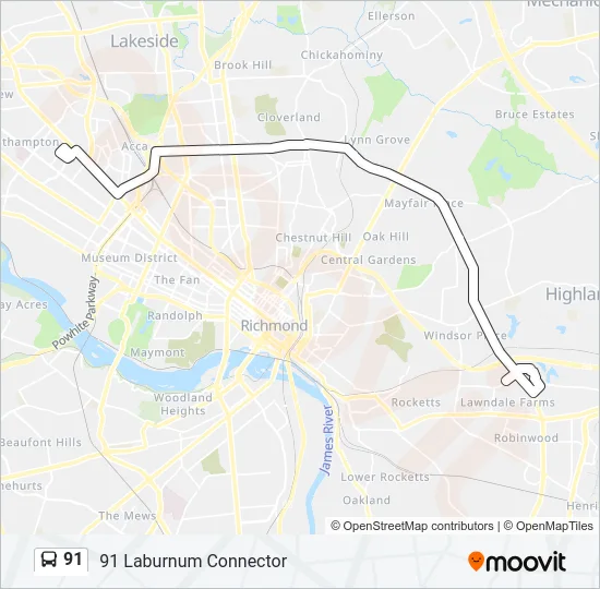 91 Bus Line Map