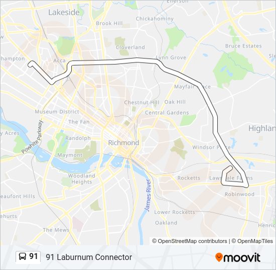 91 Bus Line Map