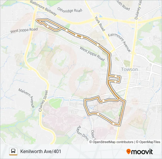 KENILWORTH AVE/401 Bus Line Map