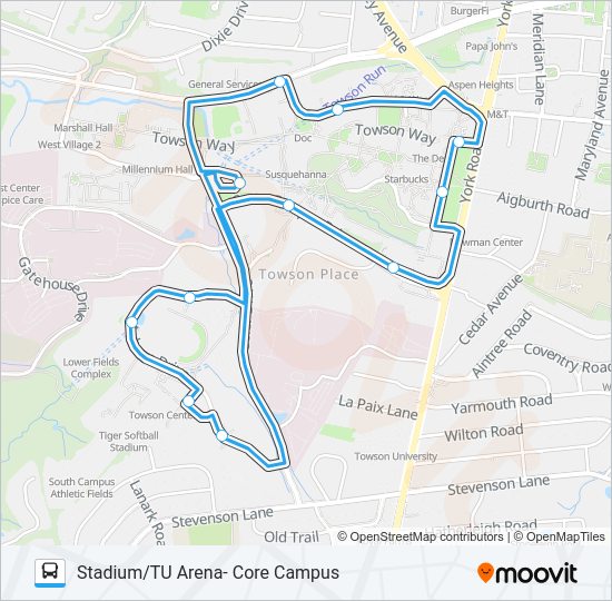 TU ARENA TO CORE Bus Line Map