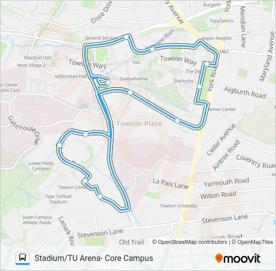 TU ARENA TO CORE Bus Line Map
