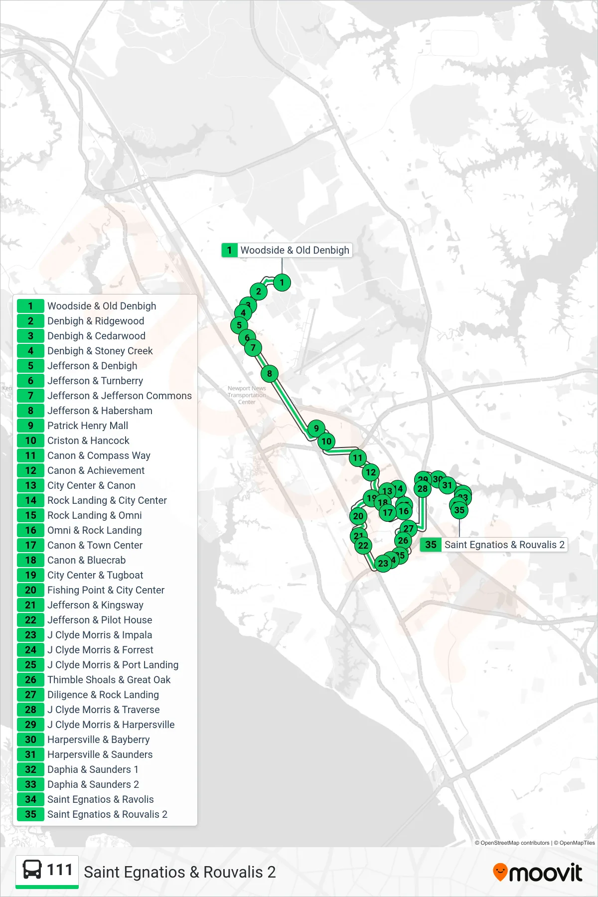 111 bus Line (Saint Egnatios & Rouvalis 2) route and stops on a map