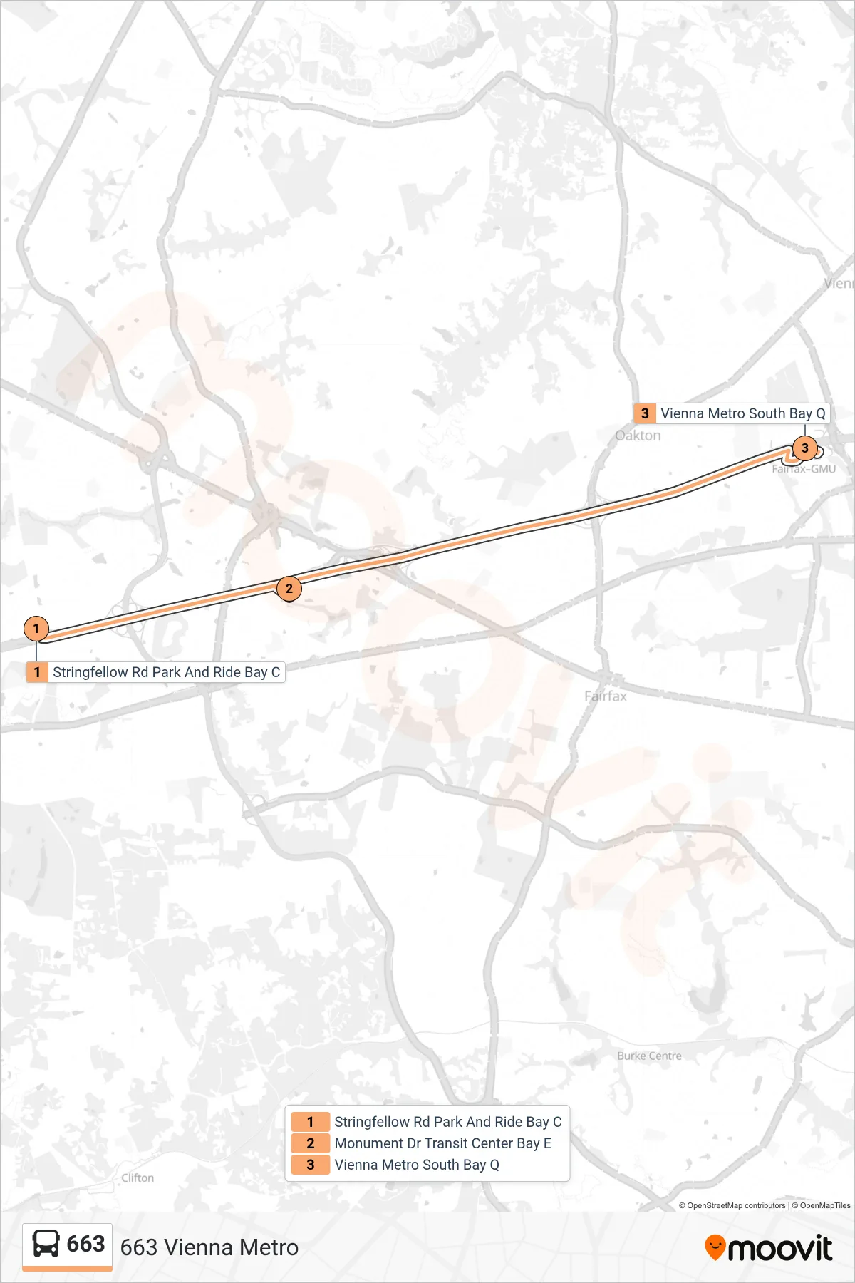 663 bus Line (663 Vienna Metro) route and stops on a map
