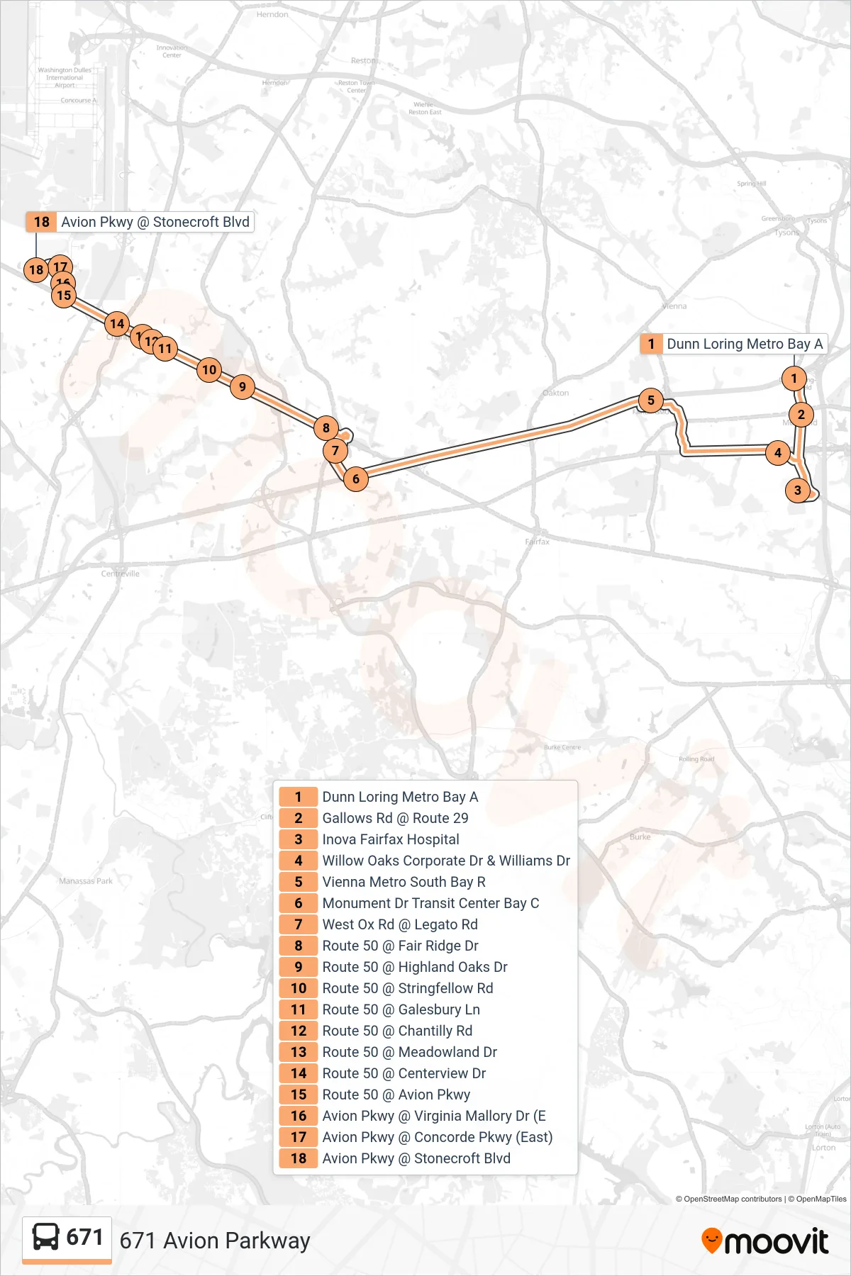 671 bus Line (671 Avion Parkway) route and stops on a map