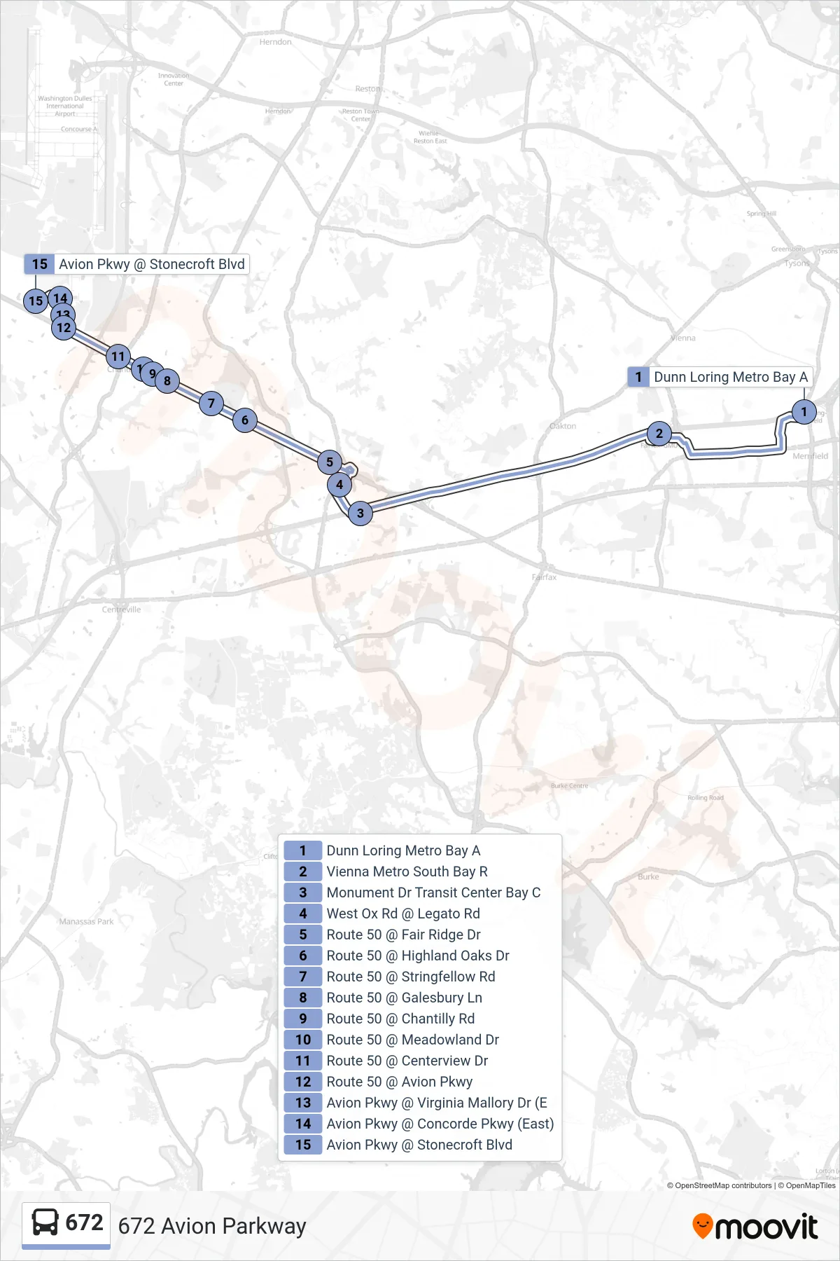 672 bus Line (672 Avion Parkway) route and stops on a map