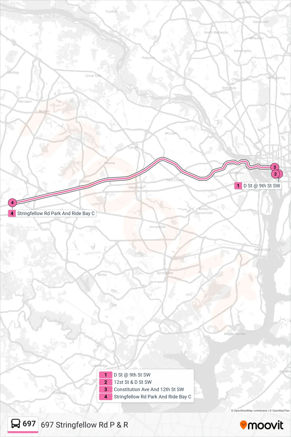 697 bus Line (697 Stringfellow Rd P & R) route and stops on a map