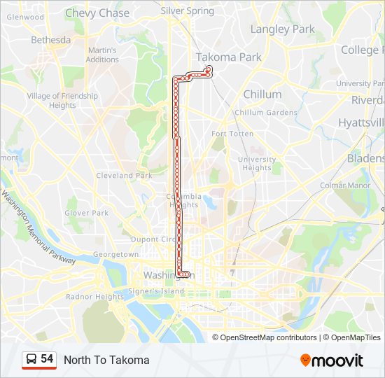 54 bus Line Map