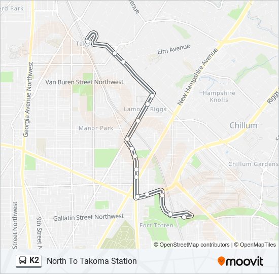 Ruta k2 horarios, paradas y mapas North To Takoma Station (Actualizado)