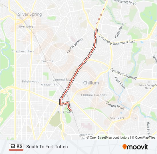 K6 Bus Line Map