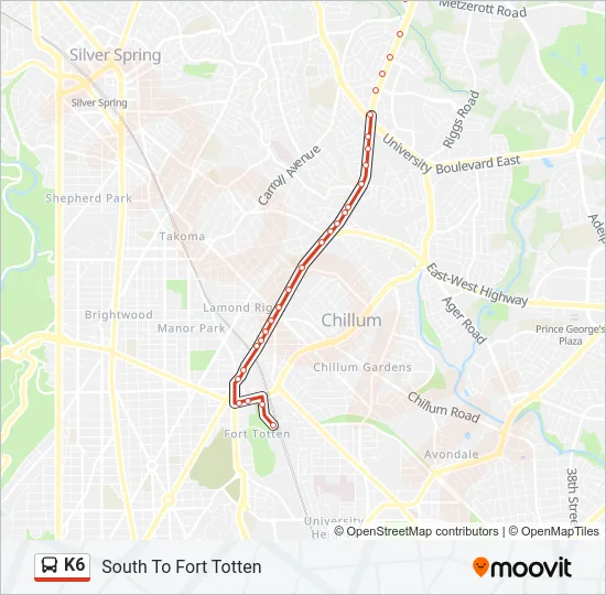 K6 Bus Line Map