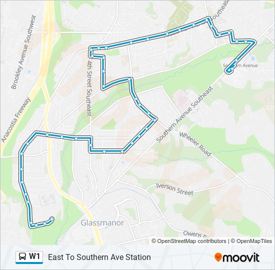 Mapa de W1 de autobús