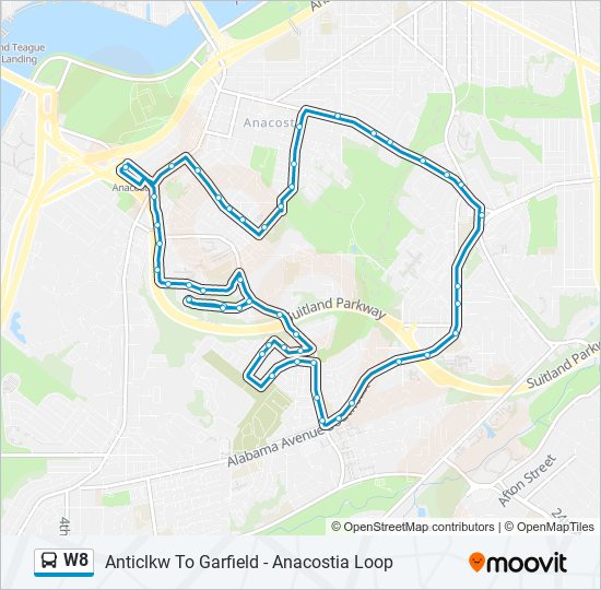 w8 Route: Schedules, Stops & Maps - Anticlkw To Garfield - Anacostia Loop  (Updated)