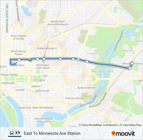 X9 Bus Line Map