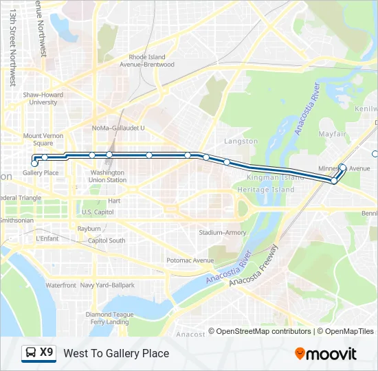 X9 Bus Line Map