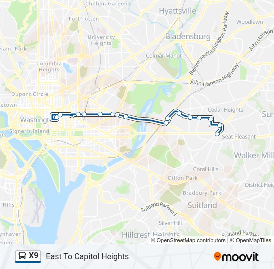 X9 Bus Line Map