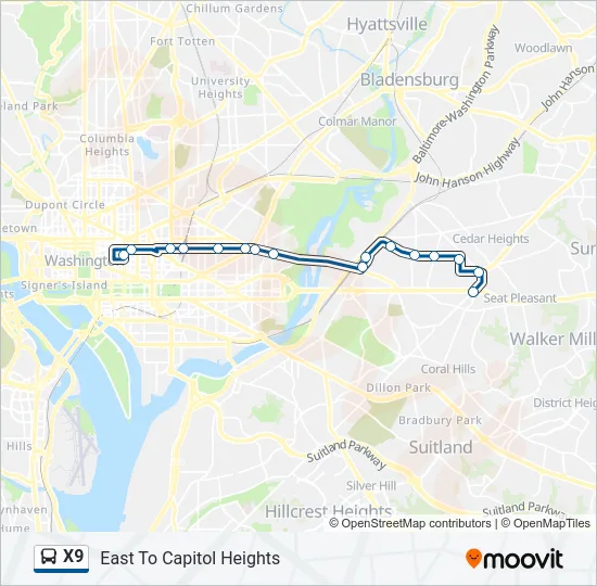 X9 Bus Line Map