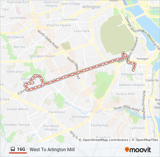 Arlington Bus Routes Map 16G Route: Schedules, Stops & Maps - West To Arlington Mill (Updated)