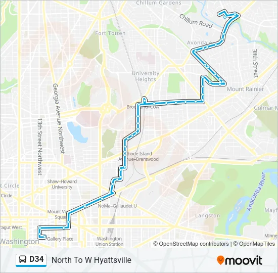 D34 Bus Line Map