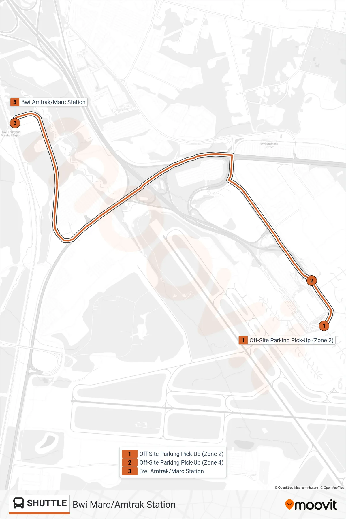 SHUTTLE bus Line (Bwi Marc/Amtrak Station) route and stops on a map