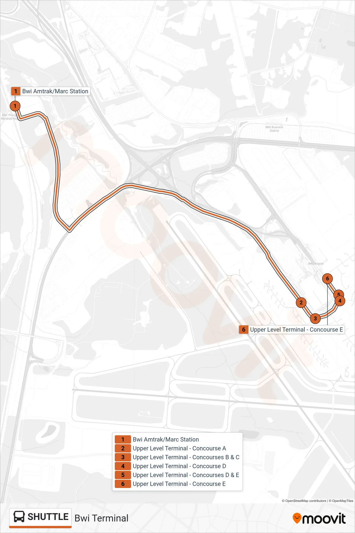 SHUTTLE bus Line (Bwi Terminal) route and stops on a map