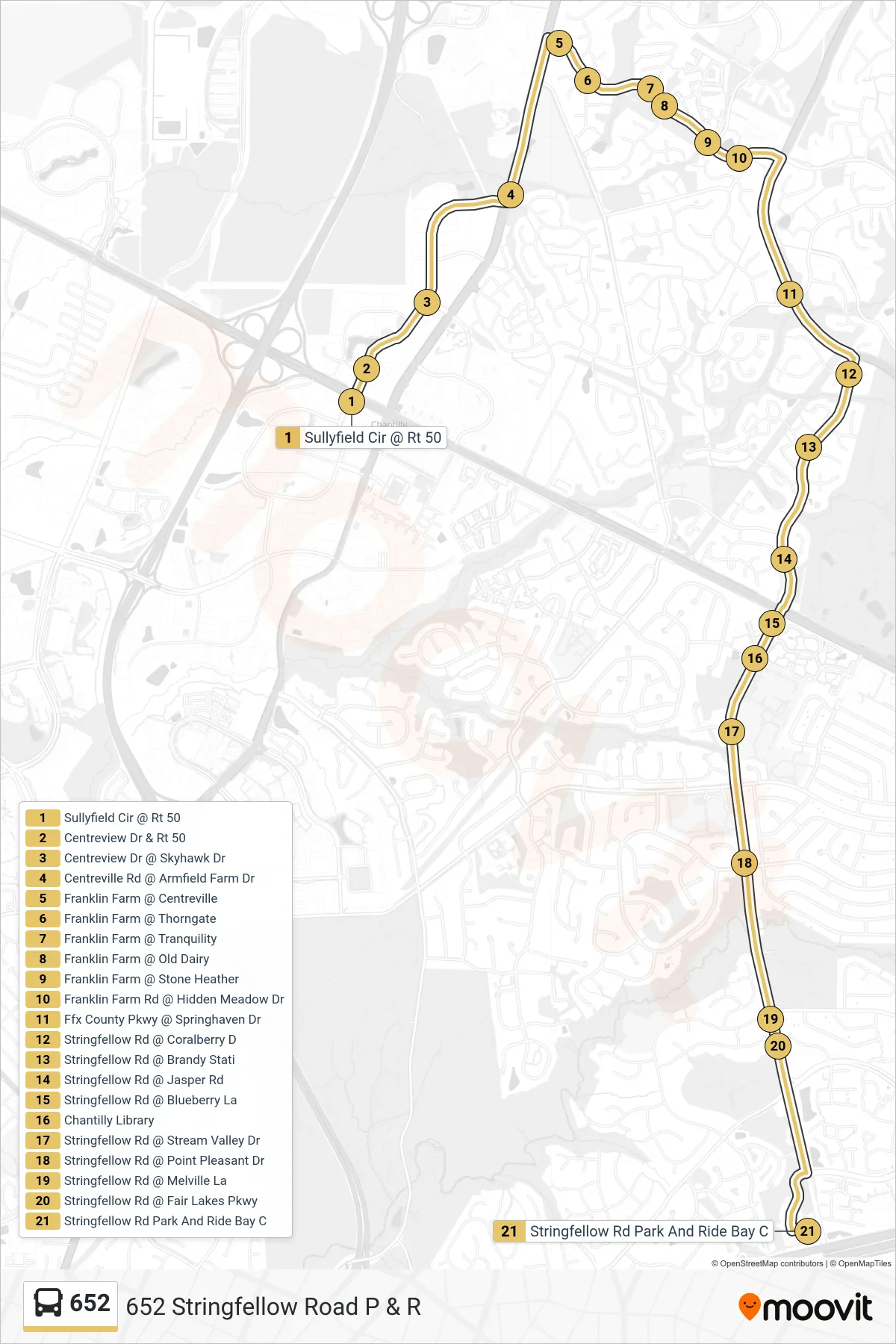 652 bus Line (652 Stringfellow Road P & R) route and stops on a map