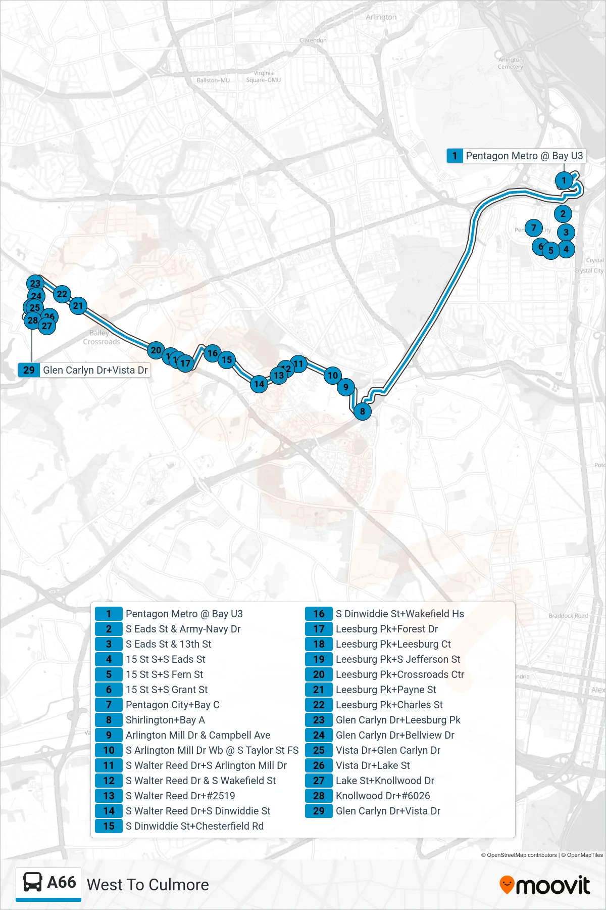 A66 bus Line (West To Culmore) route and stops on a map