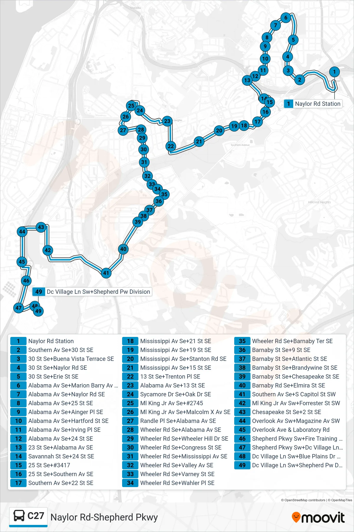 C27 bus Line (West To Shepherd Parkway) route and stops on a map