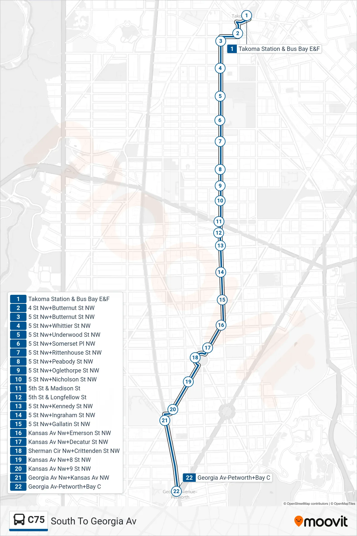 C75 bus Line (South To Georgia Av) route and stops on a map