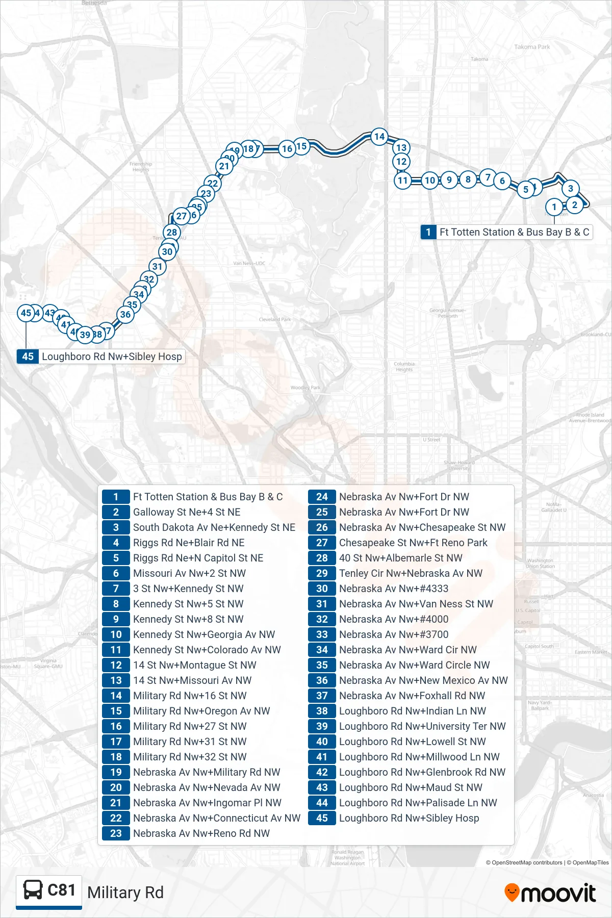 C81 bus Line (West To Sibley Hospital) route and stops on a map