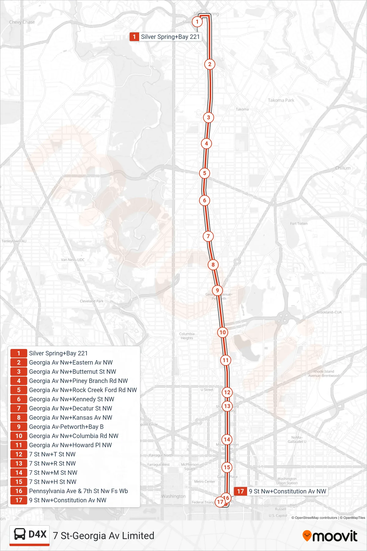 D4X bus Line (South To Archives) route and stops on a map