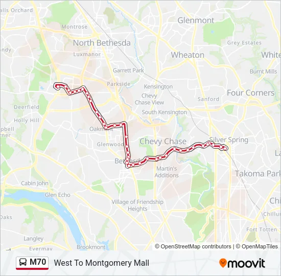 M70 Bus Line Map